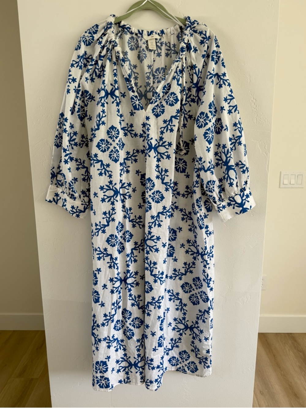 H&M Blue and White 100% Cotton Kaftan Dress